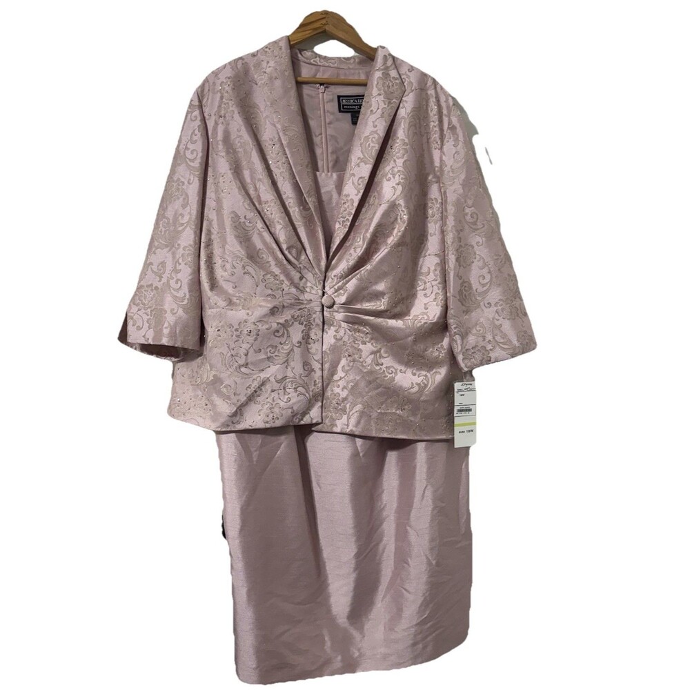 Jessica Howard Jacquard Blazer Sheath Dress Size 18W Dusty Pink MOB Wedding NWT